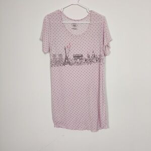 Laura Ashley Paris Print Nightgown Large Polka dot Loungewear Pajama Comfy